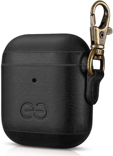 Dreem Om - Funda para estuche con clip para llavero compatible con AirPods 1 y 2, funda de cuero vegano para Airpods para hombres y mujeres, Negro