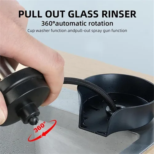 Miniatura 5 de Enjuagadora de vidrio para fregadero de cocina, arandela de tazas con boquilla giratoria 360 con manguera flexible, acero inoxidable 304 y compuesto