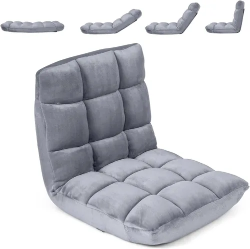 Miniatura 15 de COSTWAY Silla de suelo, sillas de videojuegos con soporte para el respaldo, ajustable de 14 posiciones, marco de acero aleado, forro polar coral