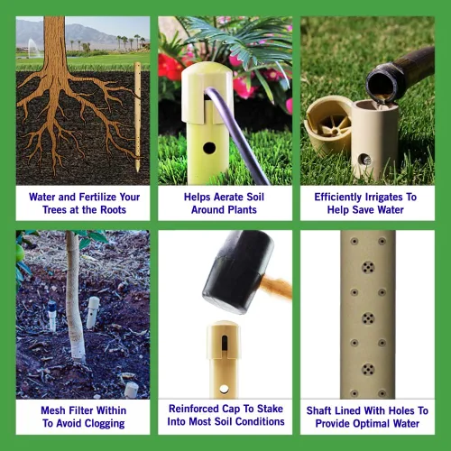 Miniatura 3 de Underhill Estacas de riego por goteo profundo de 36 pulgadas, caja de 4 picos de riego para palmeras y árboles de raíces profundas, tubos de piezas