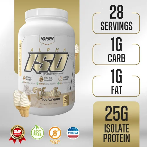 Miniatura 5 de Alpha Supps ISO - Polvo aislado de proteína de suero de leche 100% bajo en carbohidratos, 0.88 onzas por porción, ayuda a apoyar el crecimiento