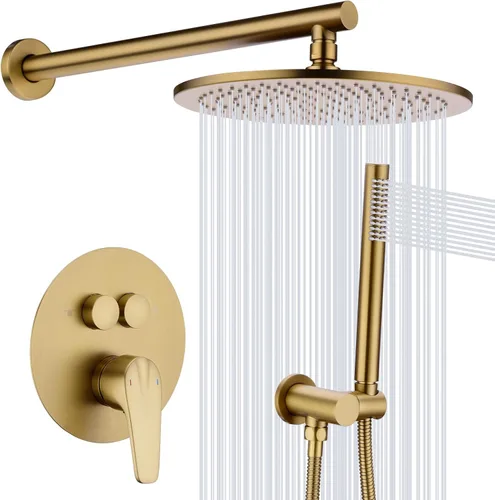 Miniatura 10 de TRUSTMI Sistema de ducha negro mate de 10 pulgadas, desviador de botón desviador montado en la pared redonda de lluvia y ducha de mano con válvula