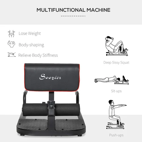 Miniatura 6 de Soozier 3-in-1 Padded Push Up Sit Up Deep Sissy Squat Machine Home Gym Fitness Equipment Negro