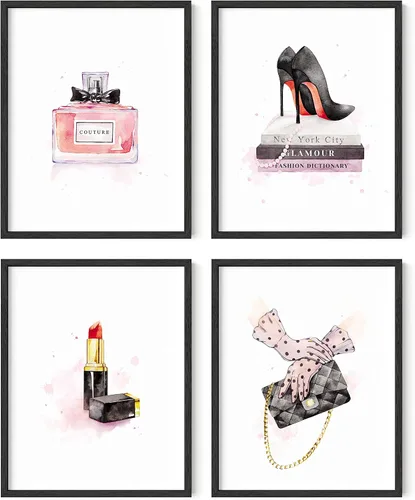 Miniatura 16 de HAUS AND HUES Decoración de pared de maquillaje para habitación de glamour, juego de 4 cuadros de moda para pared, arte de pared con lápiz labial