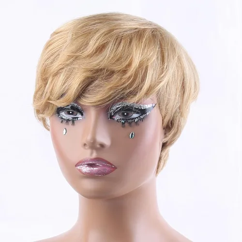 Miniatura 3 de Pelucas Honey Blonde sin pegamento para usar y quitar, pelucas de cabello humano cortas con corte Pixie para mujeres, peluca de cabello humano corta