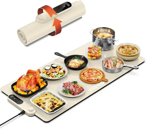 Miniatura 8 de FEPPO Tapete de calentamiento de alimentos, (XXL, 35 x 16 pulgadas), bandejas de calentamiento eléctricas para fiestas de bufés, tapete