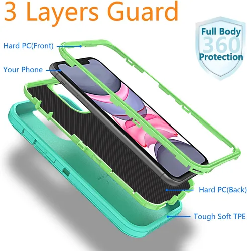 Miniatura 3 de YmhxcY Funda para iPhone 11 a prueba de golpes, a prueba de caídas, a prueba de polvo, a prueba de caídas, 3 capas, duradera, funda de teléfono