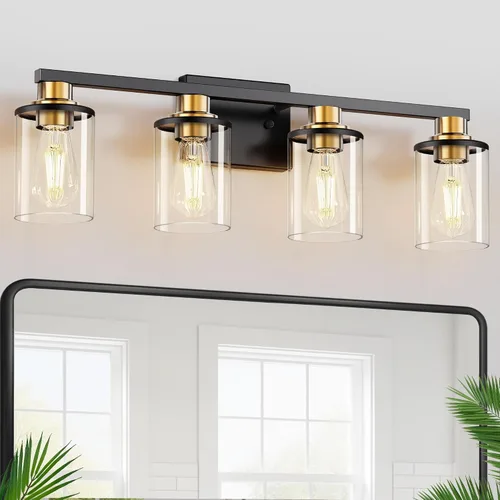 Miniatura 15 de L LOHAS LED Lámparas de baño negras de 2 luces, accesorios de iluminación modernos sobre espejo con pantalla de vidrio transparente, luces