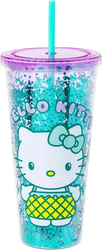 Miniatura 18 de Silver Buffalo Hello Kitty Globos de Corazón Vaso Térmico de Acero Inoxidable de Doble Pared con Pajilla, 22 Onzas Globos de corazón de Hello Kitty