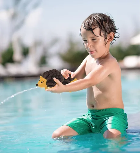 Miniatura 7 de DolliBu Hedgehog Bath Buddy Squirter - Juguete de baño de hedgehog flotante de goma de erizo marrón, divertido juego de agua para niños pequeños
