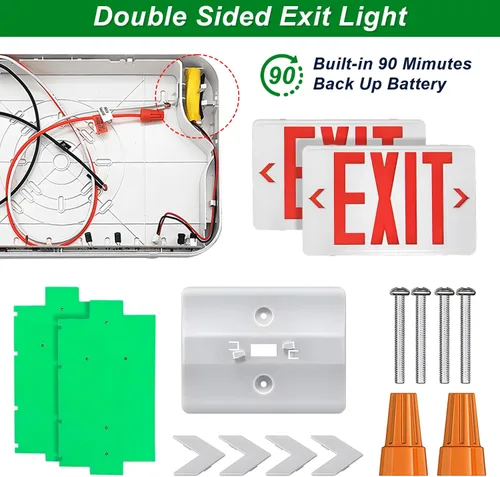 Miniatura 5 de OSTEK Señal de emergencia de salida LED, color rojo/verde, conmutable, estándar, batería de respaldo, lámpara LED doble, resistencia al fuego ABS