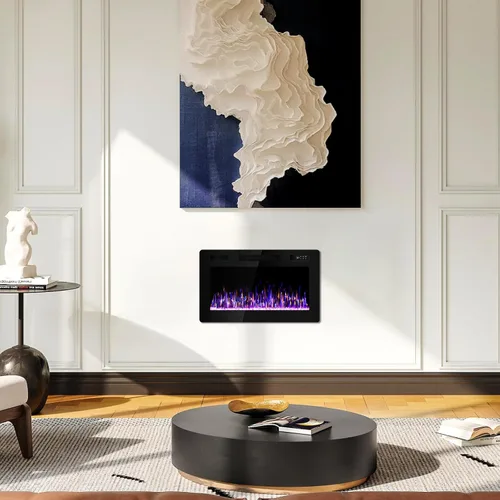 Miniatura 2 de Vitesse Chimenea eléctrica ultrafina de 30 pulgadas, con bisel estrecho, calentador de chimenea lineal empotrado en la pared, control remoto