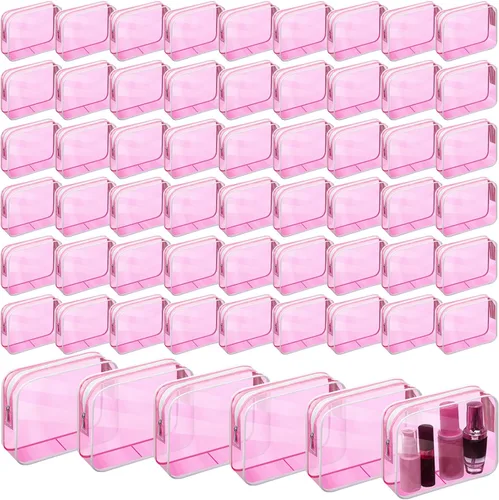 Miniatura 9 de Bolsas de maquillaje transparentes a granel, bolsa de aseo de viaje de 7 x 5.5 x 1.6 pulgadas, bolsa de PVC con cremallera, estuche de plástico