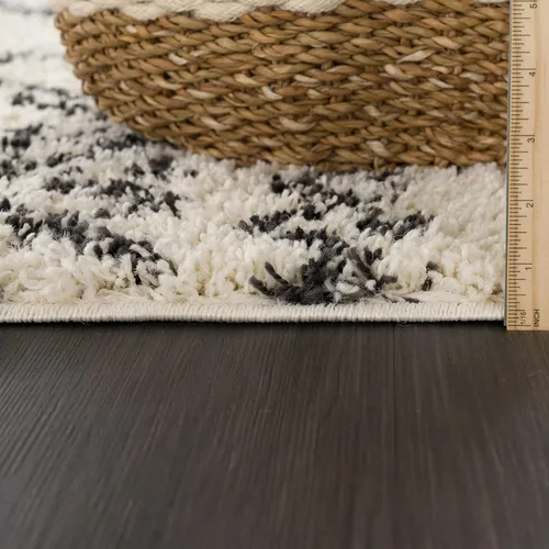 Miniatura 8 de Hauteloom, Duncans - Alfombra de estilo granja de pelo mullido para sala y dormitorio, con borlas - Beige, carbón, gris - 2 pies 7 pulgadas x 7 pies
