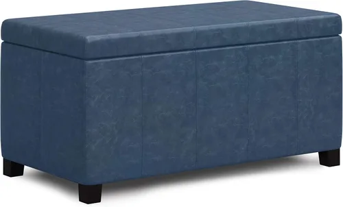 Miniatura 19 de SIMPLIHOME Dover Storage - Banco otomano rectangular tapizado de cuero vegano de 36 pulgadas de ancho en marrón chocolate, banco contemporáneo