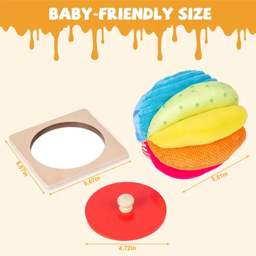 Miniatura 5 de Kit de Juguetes Montessori para Bebés - Espejo, Peekaboo, Rompecabezas con Asas, Bola de Tela Arcoíris - Para Niños de 6-12 Meses