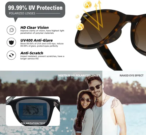 Miniatura 63 de MEETSUN Polarized Sunglasses for Women Men Classic Retro Square Frame Driving Sun Glasses UV Protection