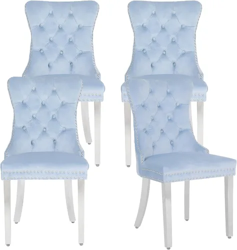 Miniatura 11 de Juego de 2 sillas de comedor de terciopelo, sillas de comedor modernas de lujo con patas de acero inoxidable doradas, sillas decorativas de cocina