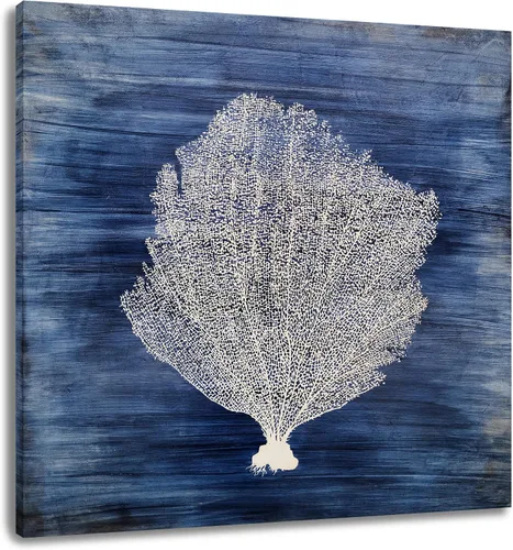 Miniatura 12 de Yihui Arts - Lienzo decorativo para pared de playa con diseño de bote azul y gris costero náutico cuadrado, pintura artística para decoración