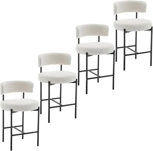 Miniatura 12 de Cinxzar Taburetes de Bar Boucle Juego de 2, Taburetes de Bar de Altura de Mostrador Beige con Respaldos, Taburetes Modernos para Isla de Cocina