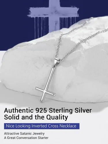 Miniatura 108 de PROSTEEL Satanic Jewelry Upside Down Cross Necklace for Men Women, 316L Stainless Steel/925 Sterling Silver Inverted Cross/Leviathan Cross Pendant