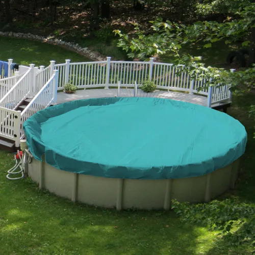 Miniatura 17 de Patio Cubiertas redondas para piscinas sobre el suelo, cubierta de seguridad para alberca de invierno de 10 pies, lona resistente con cabrestante