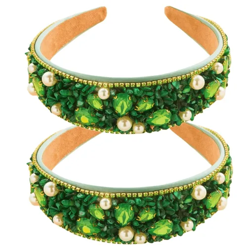 Miniatura 14 de Diademas turquesa para mujeres y niñas, banda ancha antideslizante para la cabeza, bandas para la cabeza con nudo superior, diadema de perlas de Azul
