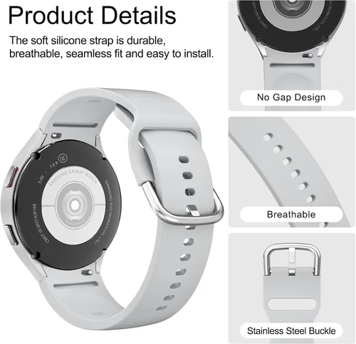 Miniatura 4 de AK Correas compatibles con Samsung Galaxy Watch 7/6/5/4 - 1.575 pulgadas, 1.732 pulgadas, 1.772 pulgadas, correa deportiva de repuesto de silicona