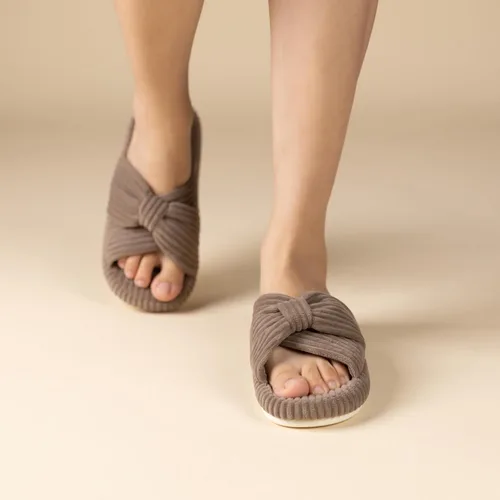 Miniatura 7 de Chantomoo - Pantuflas para mujer, de espuma viscoelástica, para el dormitorio, con lazo de pana, con bandas cruzadas, cómodas, modernas, para regalo