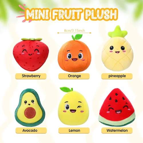 Miniatura 2 de Aoriher 6 piezas de juguetes de peluche de frutas a granel coloridos rellenos de fruta bailarina muñeca suave aguacate, fresa, naranja, piña