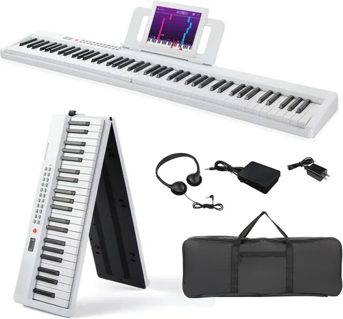 Miniatura 8 de Ktaxon - Set de piano de teclado electrónico plegable de 88 teclas, piano eléctrico semipesado, piano digital con soporte X doble, 2 modos