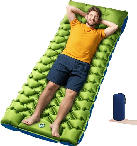 Almohadilla de dormir para camping Oramoose, colchón inflable ultraligero de 4 pulgadas de grosor con almohada, almohadilla de dormir con bomba de