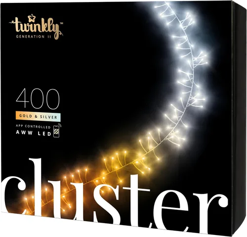 Miniatura 9 de Twinkly Cluster – Luces de Navidad LED controladas por aplicación con 400 LEDs AWW (ámbar, blanco cálido, blanco frío). 19.7 pies. Cable verde.