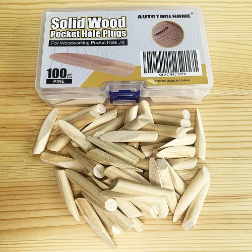 Miniatura 5 de Paquete de 100 tapones para agujeros de bolsillo de madera maciza de pino para agujero de bolsillo, herramienta de carpintería con una funda