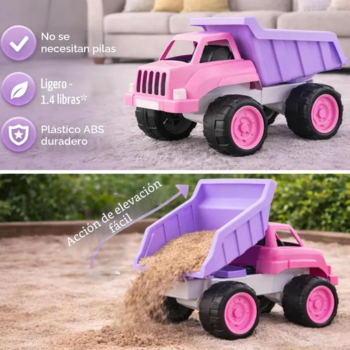 Miniatura 4 de Liberty Imports Camión volquete grande de plástico en color rosa para niños pequeños y niñas – Volquete inclinable grande, vehículo de juguete