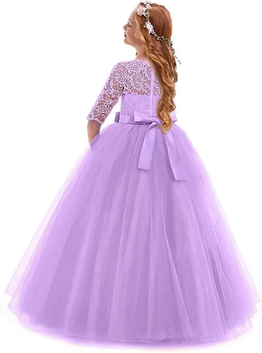 Miniatura 3 de Vestidos de punto de manga larga para niña pequeña, vestidos de princesa tutú de malla de encaje
