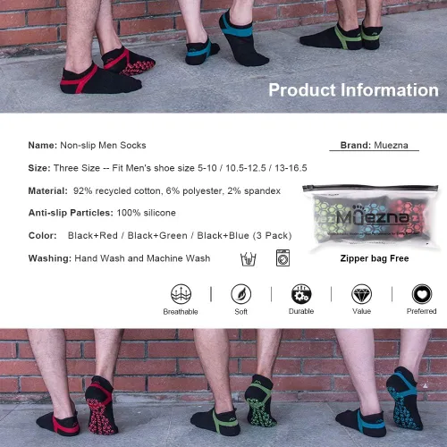 Miniatura 5 de Muezna Calcetines de yoga antideslizantes para hombre, para pilates, barras, Bikram Fitness Hospital con puños