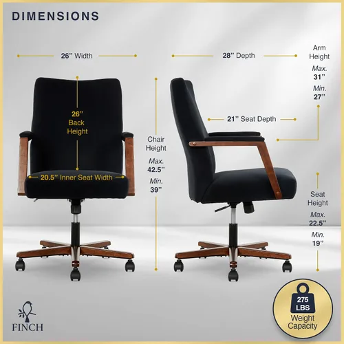 Miniatura 2 de Finch NEO ONE - Silla ejecutiva ergonómica giratoria de tela de terciopelo/madera, color negro (52304-BLK)