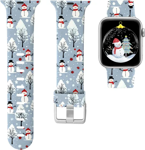 Miniatura 24 de Laffav Compatible con Apple Watch Bandas de 42mm 41mm 40mm 38mm para Mujeres y Hombres, Pulseras de Silicona Suave con Patrón Impreso Indeleble