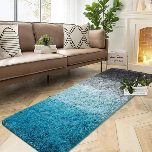 Miniatura 20 de DweIke Alfombras esponjosas de lujo para niños para sala de estar, dormitorio, 4 x 6 pies, alfombra de área negra y azul para niñas y niños, Azul