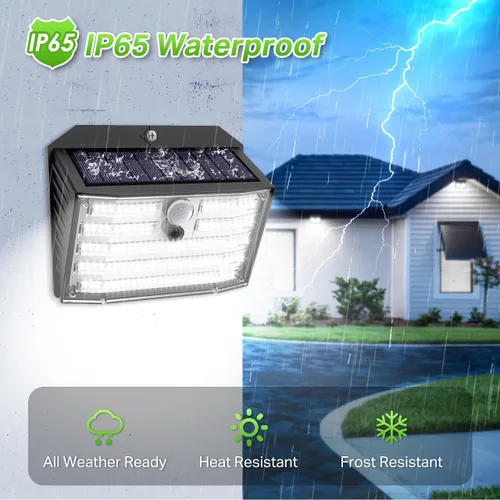 Miniatura 6 de CLAONER Luces solares para exteriores [126 LED], luces inalámbricas con sensor de movimiento, luces de seguridad impermeables IP65, 3 modos, ángulo