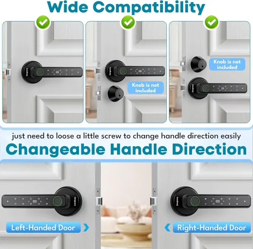 Miniatura 6 de Cerradura de puerta con huellas dactilares, cerraduras de puerta para dormitorios, cerradura biométrica de puerta con huella Negro 03