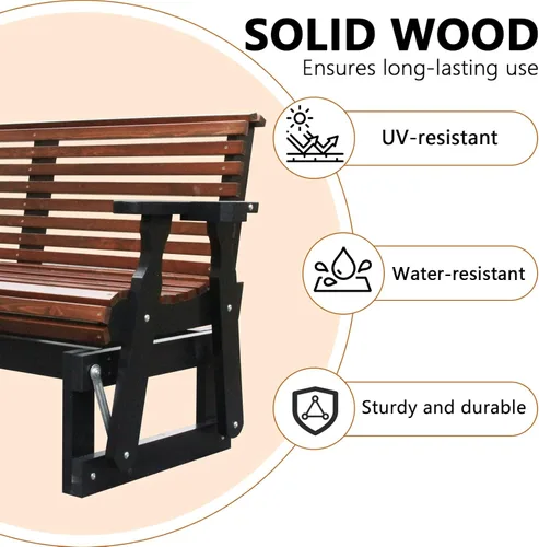 Miniatura 5 de Mecedora de 2 Plazas para Exteriores, Silla Deslizante de Madera de 5 Pies con Respaldo Alto Curvado, Portavasos y Contorno Profundo, Mecedora Gris