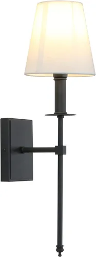 Miniatura 12 de PERMO Aplique de pared industrial rústico clásico con cable con pantalla textil blanca acampanada y soporte de columna cónico de níquel cepillado