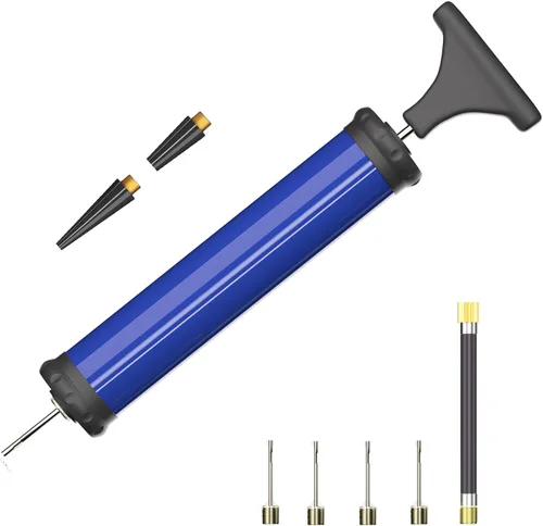 Miniatura 7 de DDUO Bomba de bola portátil, kit de inflador de bomba de aire con aguja, boquilla, manguera de extensión para baloncesto, fútbol, voleibol, rugby