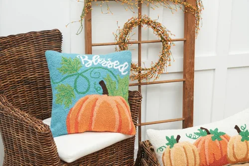 Miniatura 2 de C&F Home Blessed Pumpkin - Almohada con gancho de 18 x 18 pulgadas, color azul