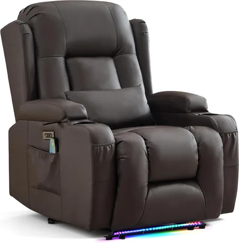 Miniatura 9 de URRED Silla reclinable eléctrica con masaje y calor para adultos, sofá reclinable eléctrico para cine en casa con luz ambiental, puertos USB