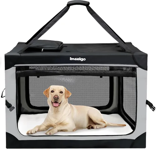 Miniatura 8 de Jaula plegable para perros, jaula suave portátil para perros con cama de forro polar para perros medianos, perrera plegable de viaje con ventanas