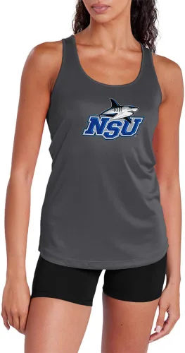 Miniatura 293 de Camiseta deportiva sin mangas oficial de la NCAA Collegiate para mujer, con espalda cruzada, logotipo primario, colección carbón