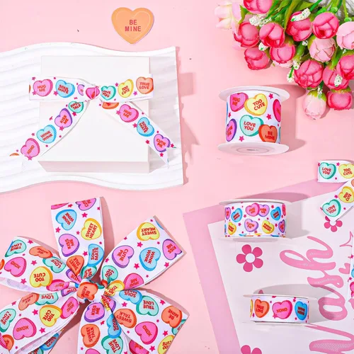 Miniatura 5 de JarThenaAMCS 3 rollos de cinta de grogrén para conversación del día de San Valentín, dulce corazón, sé mío, abrazo, beso, cinta blanca y rosa